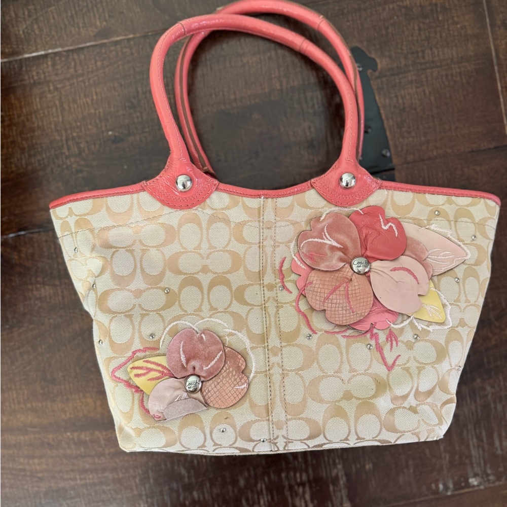 Coach Floral Beige and Pink Tote Bag